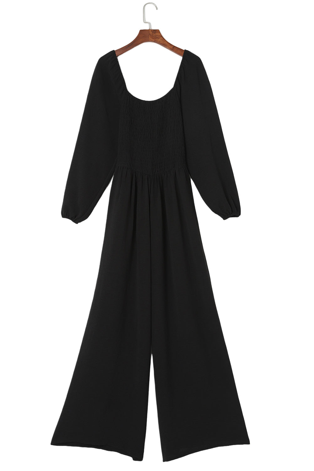 Smocked Square Neck Long Sleeve Wide Leg Jumpsuit