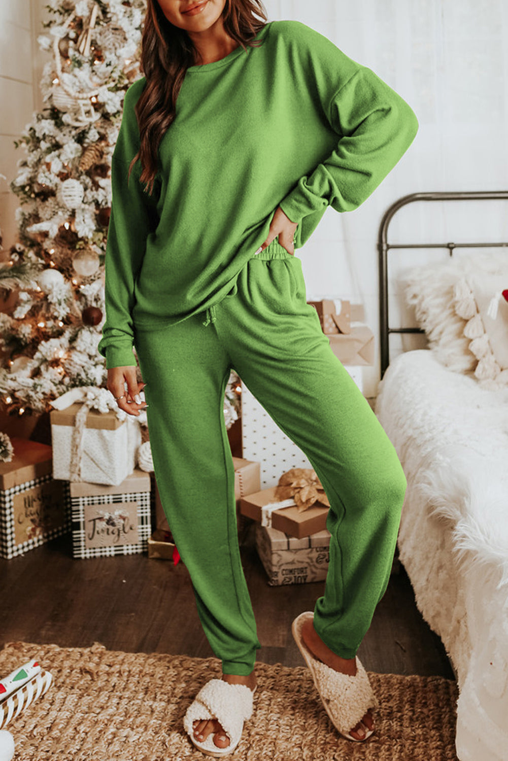 Khaki Long Sleeve Pullover & Jogger Pants Loungewear Set