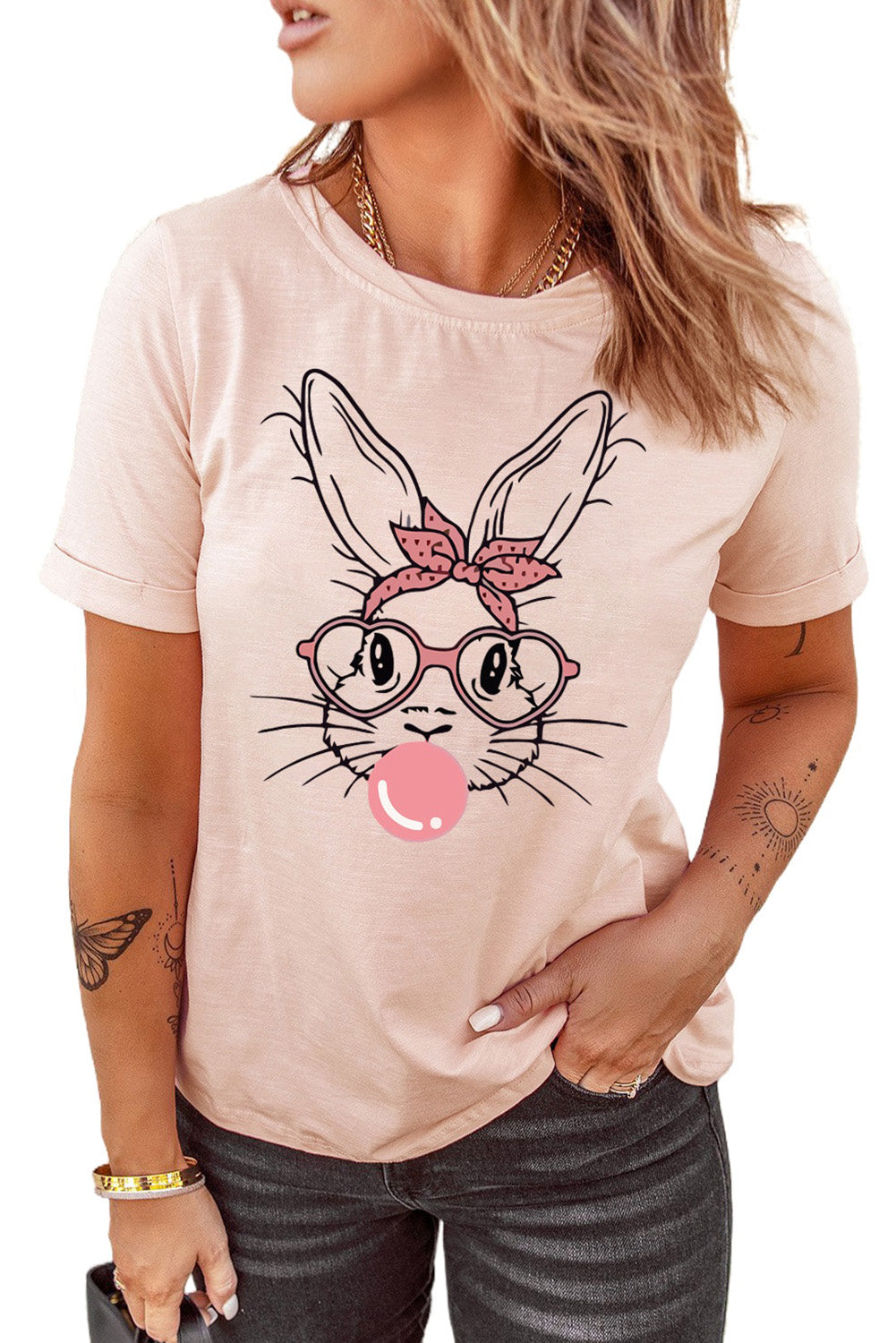 Easter Day Bunny Graphic Crew Neck Tee