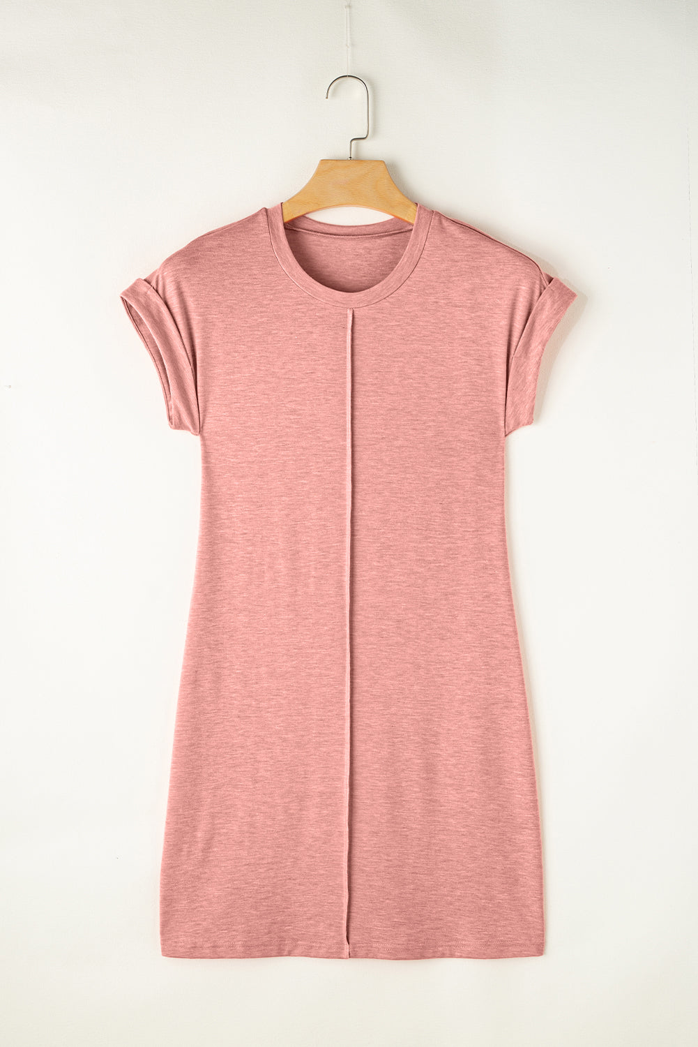 Rose Pink Center Seamed Roll Sleeve T-shirt Dress