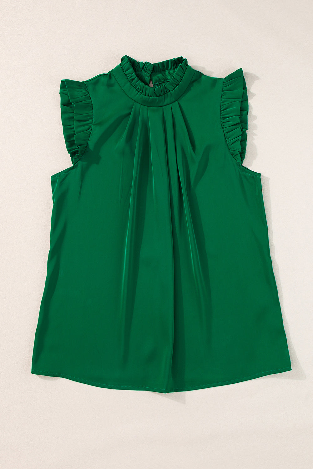 Bright Green Frilled Trim Sleeveless Pleated Blouse