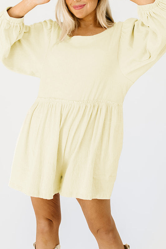 Apricot Solid Color Long Sleeve Casual Short Romper