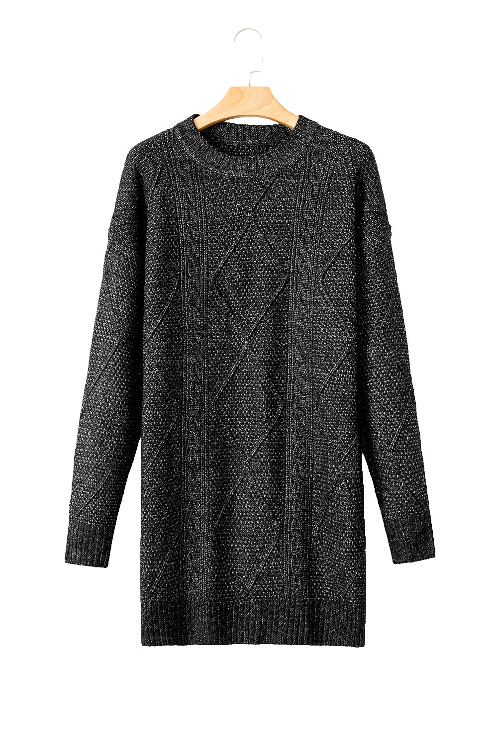 Parchment Twist Cable Knit Drop Shoulder Loose Fit Sweater Dress