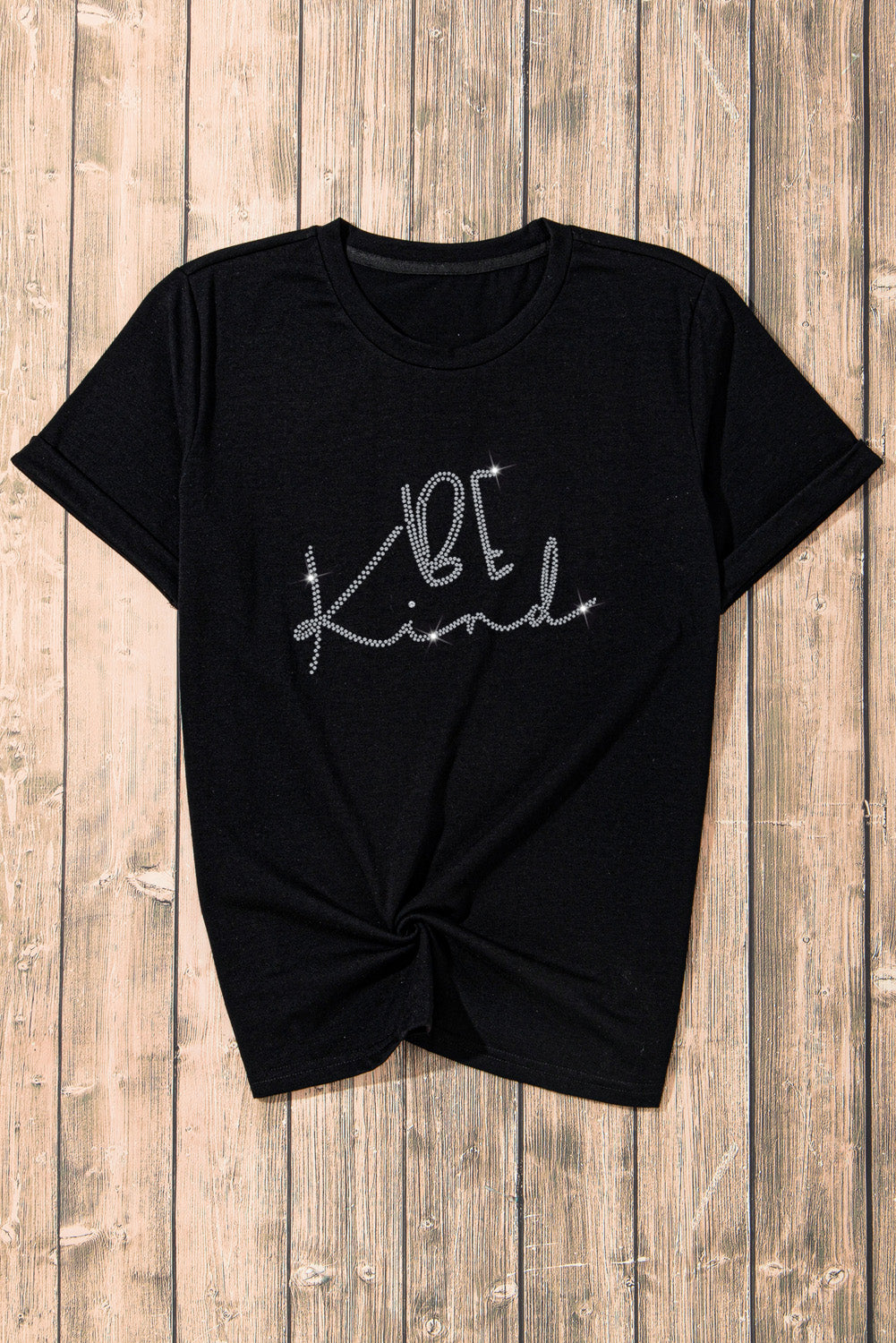 Black Rhinestone Be Kind Graphic T Shirt