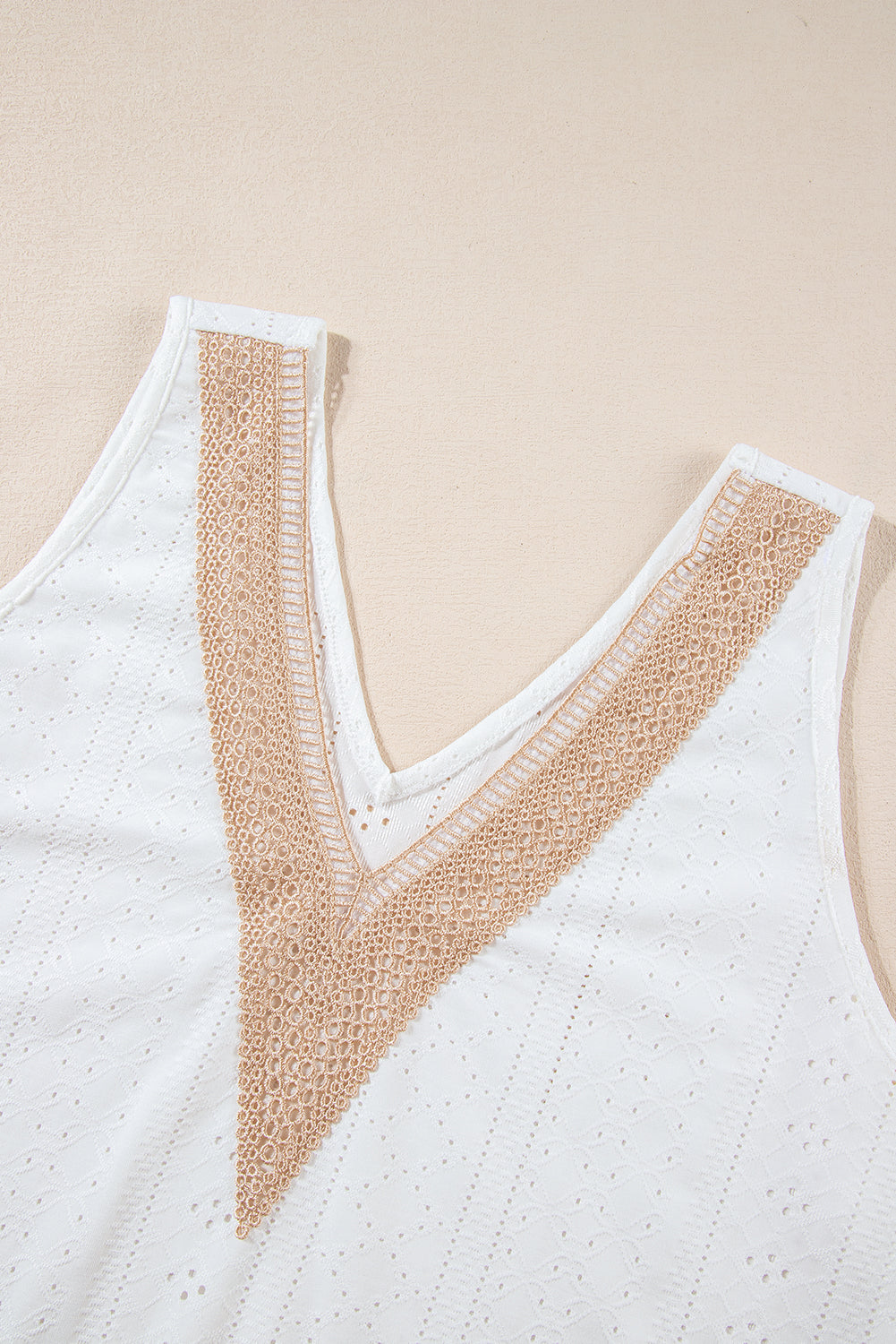 White Plus Size Guipure V Neck Eyelet Lace Tank Top