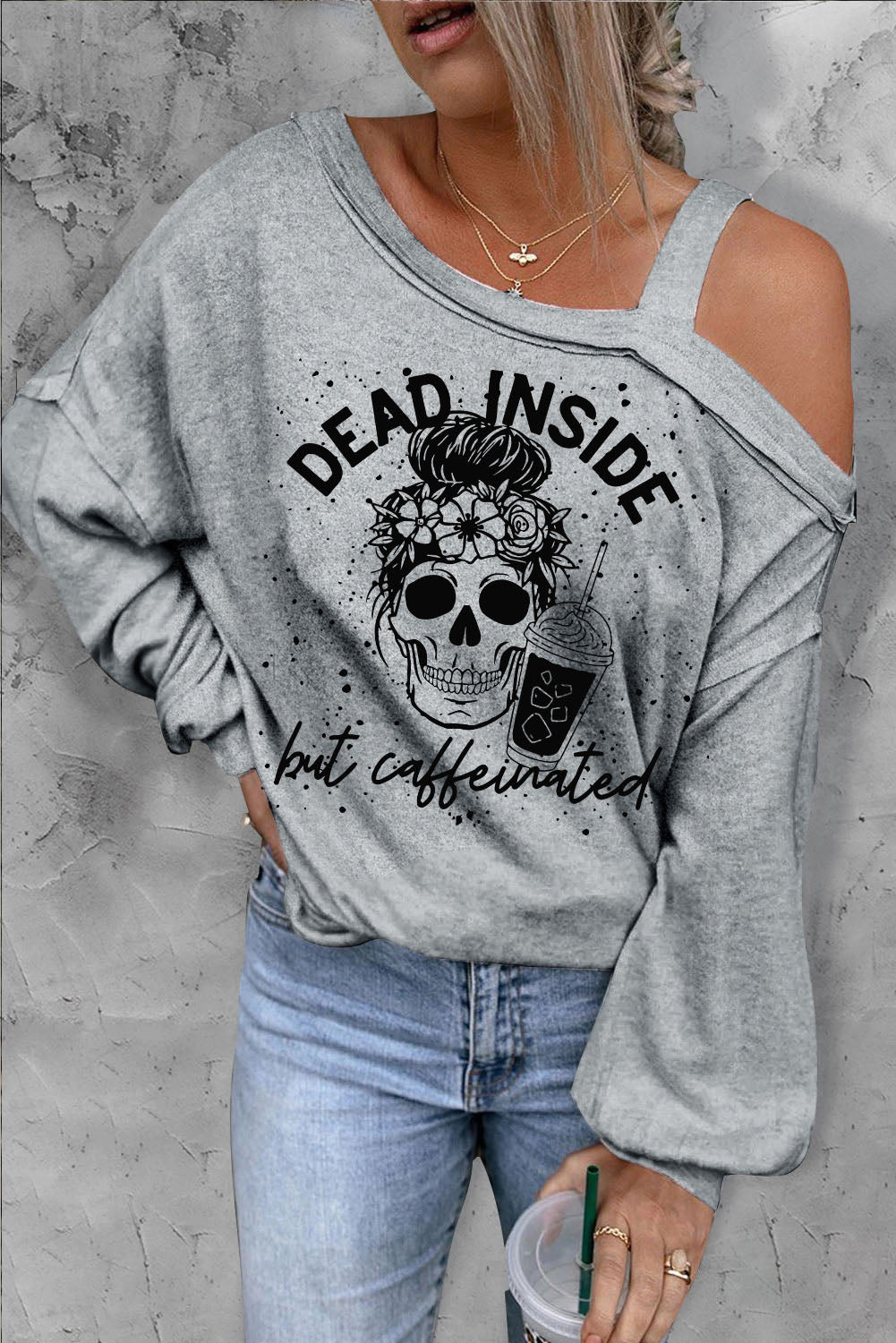 I'm Dead without Coffee Skull Long Sleeve Graphic Tee