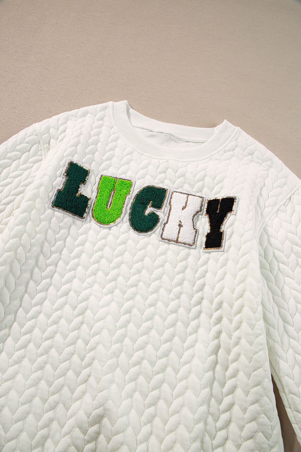 White Merry and Bright Quilted Sweatshirt