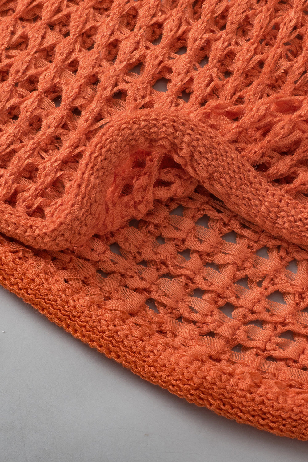 Orange Knit Cut Out Crochet Long Sleeve Tunic Top