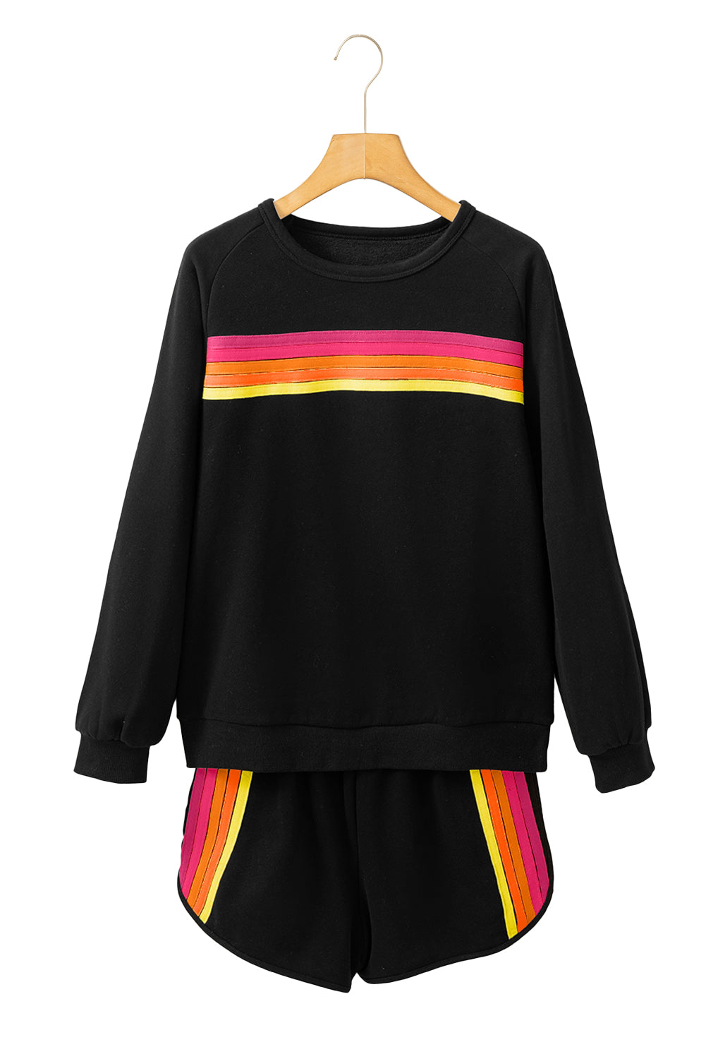 Bonbon Colorful Striped Long Sleeve Pullover and Shorts Set