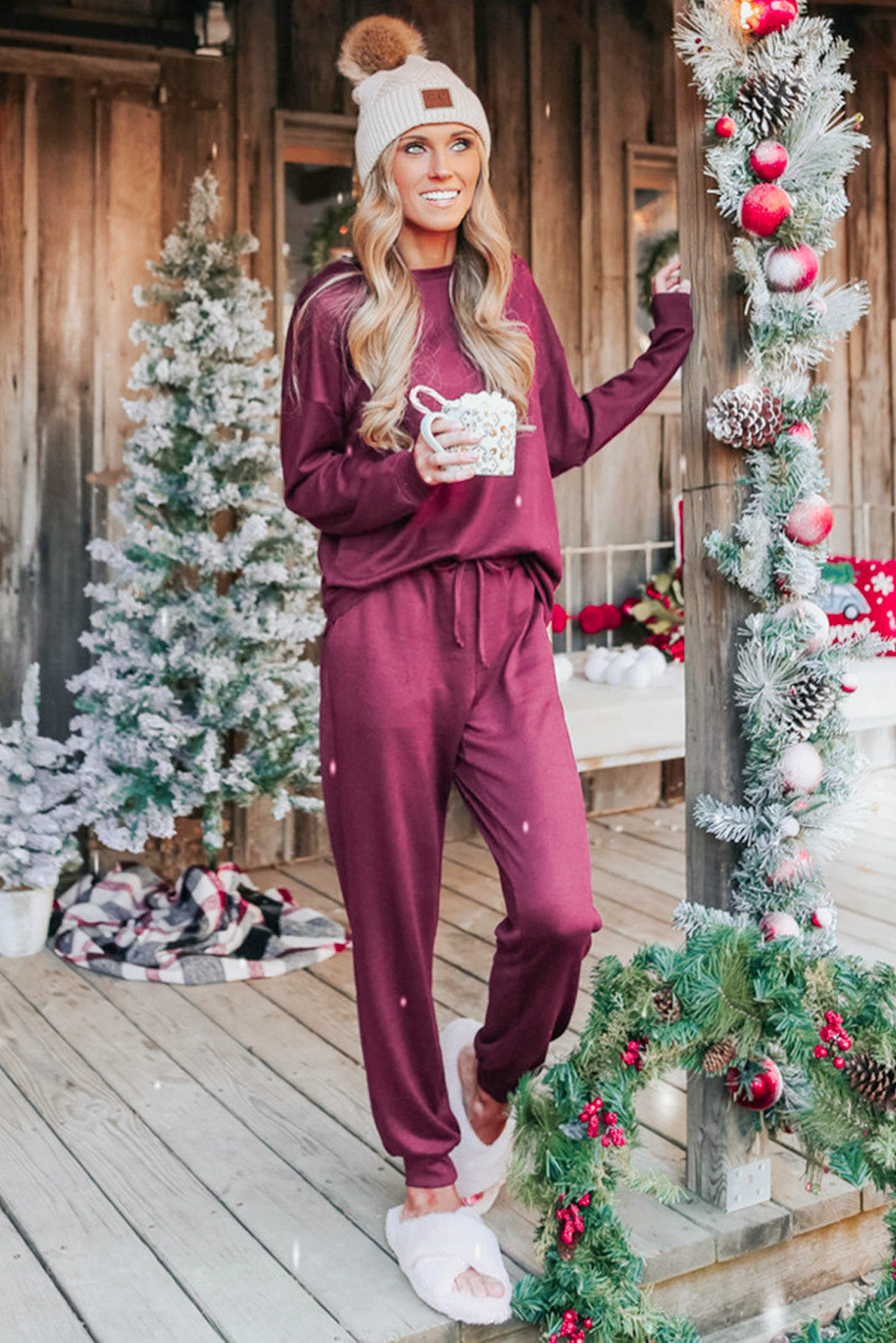 Khaki Long Sleeve Pullover & Jogger Pants Loungewear Set