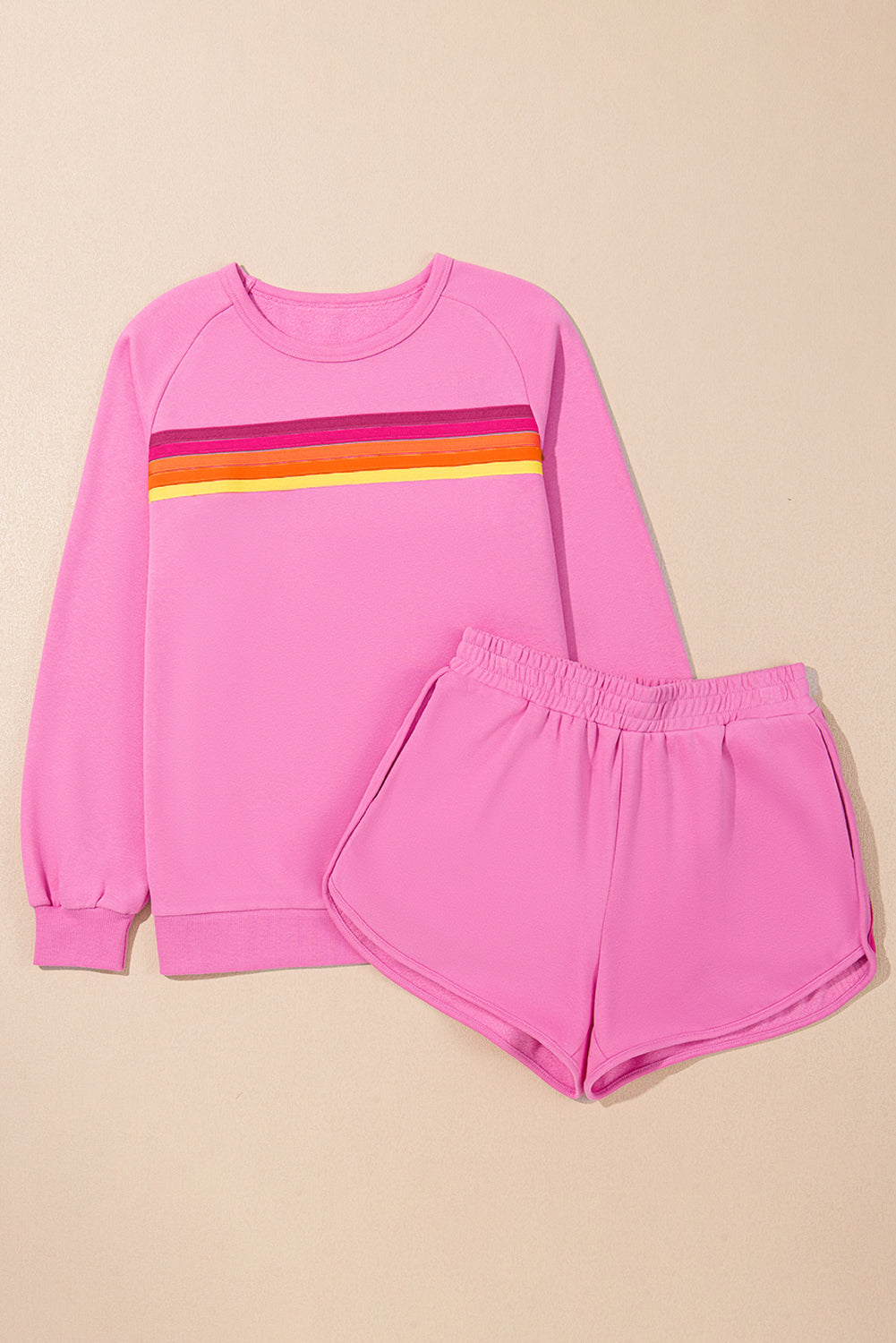 Bonbon Colorful Striped Long Sleeve Pullover and Shorts Set