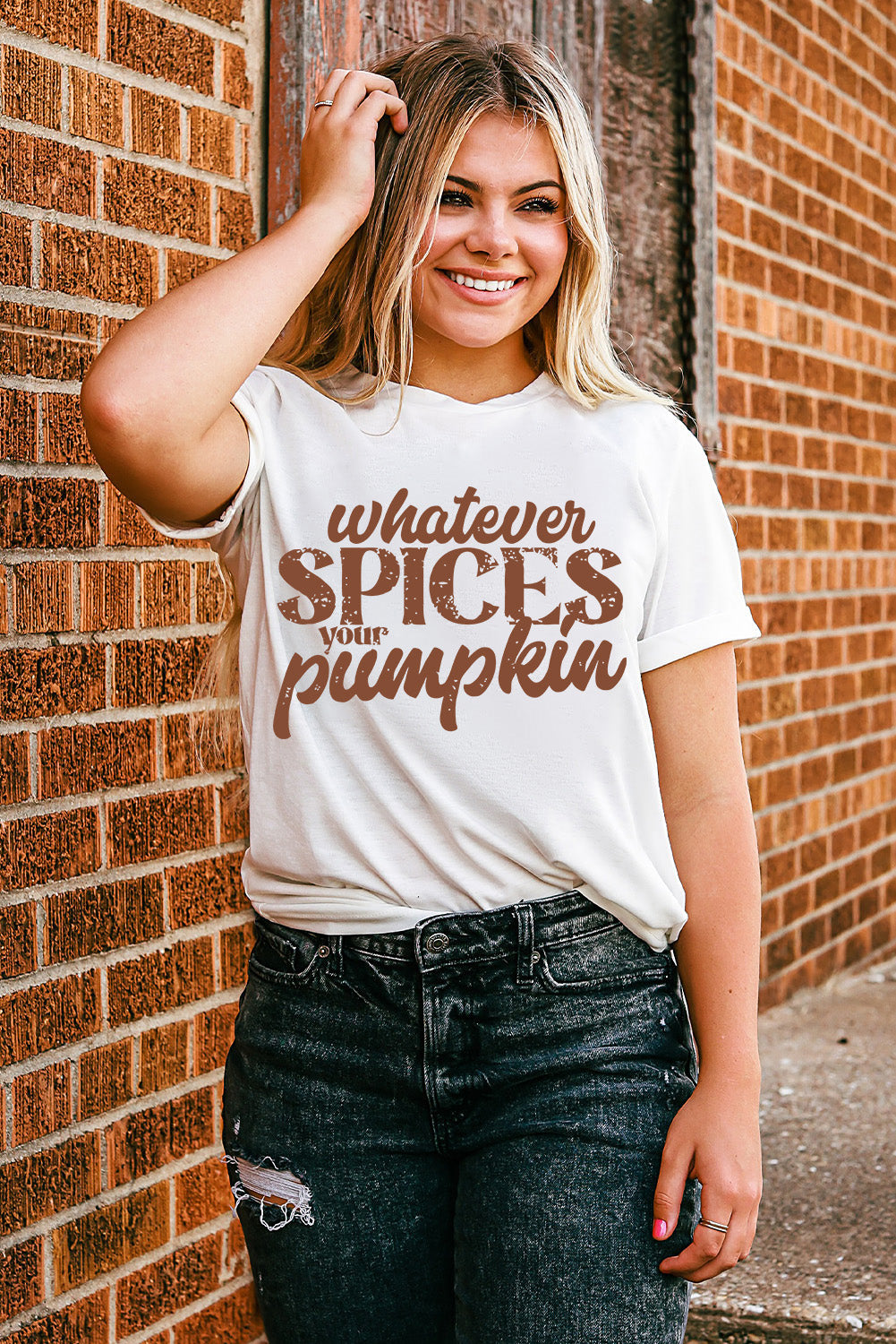 Whatever Spices Your Pumpkin Letter Print Graphic Tee