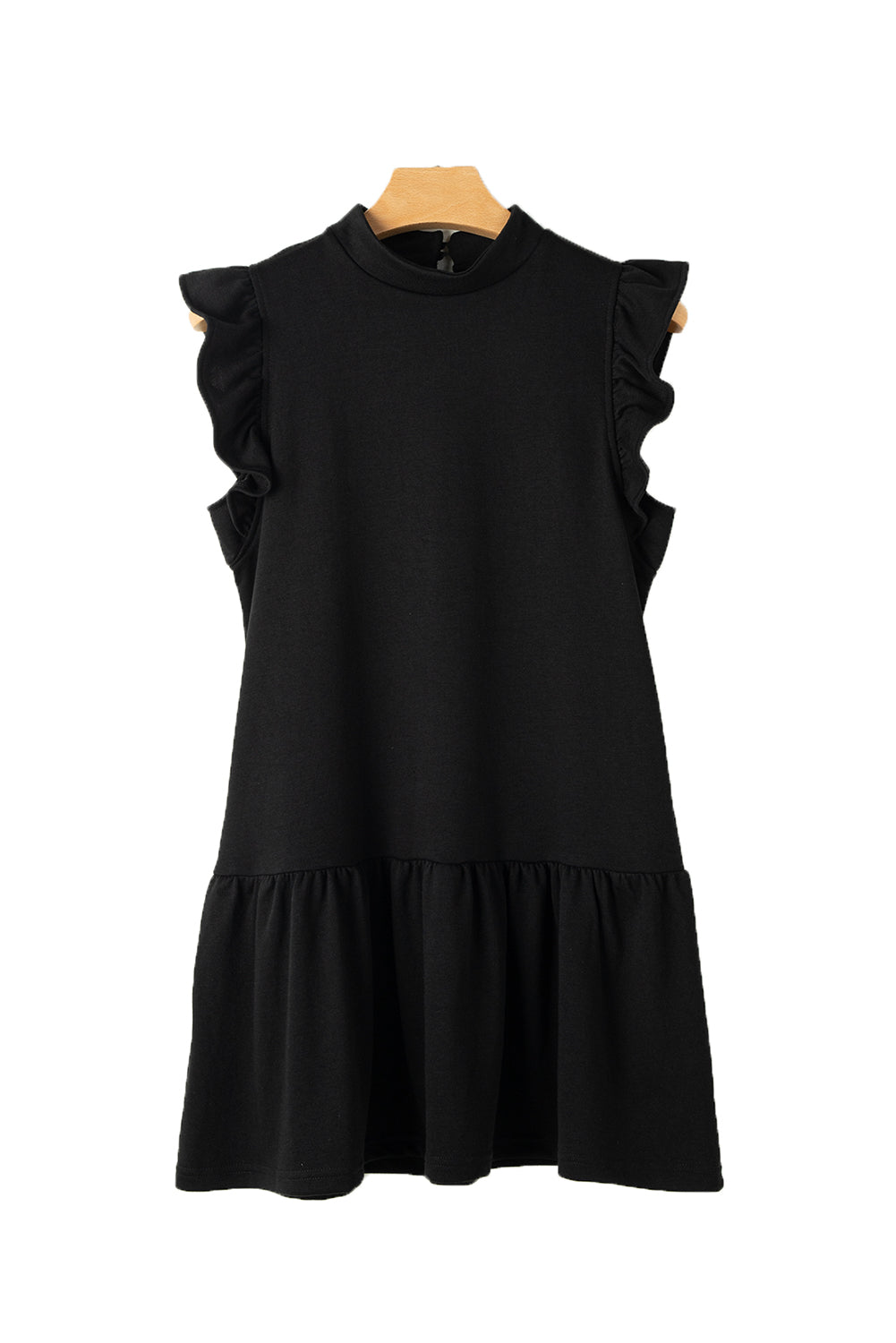Black Solid Color Ruffle Hem Mini Sweatshirt Dress
