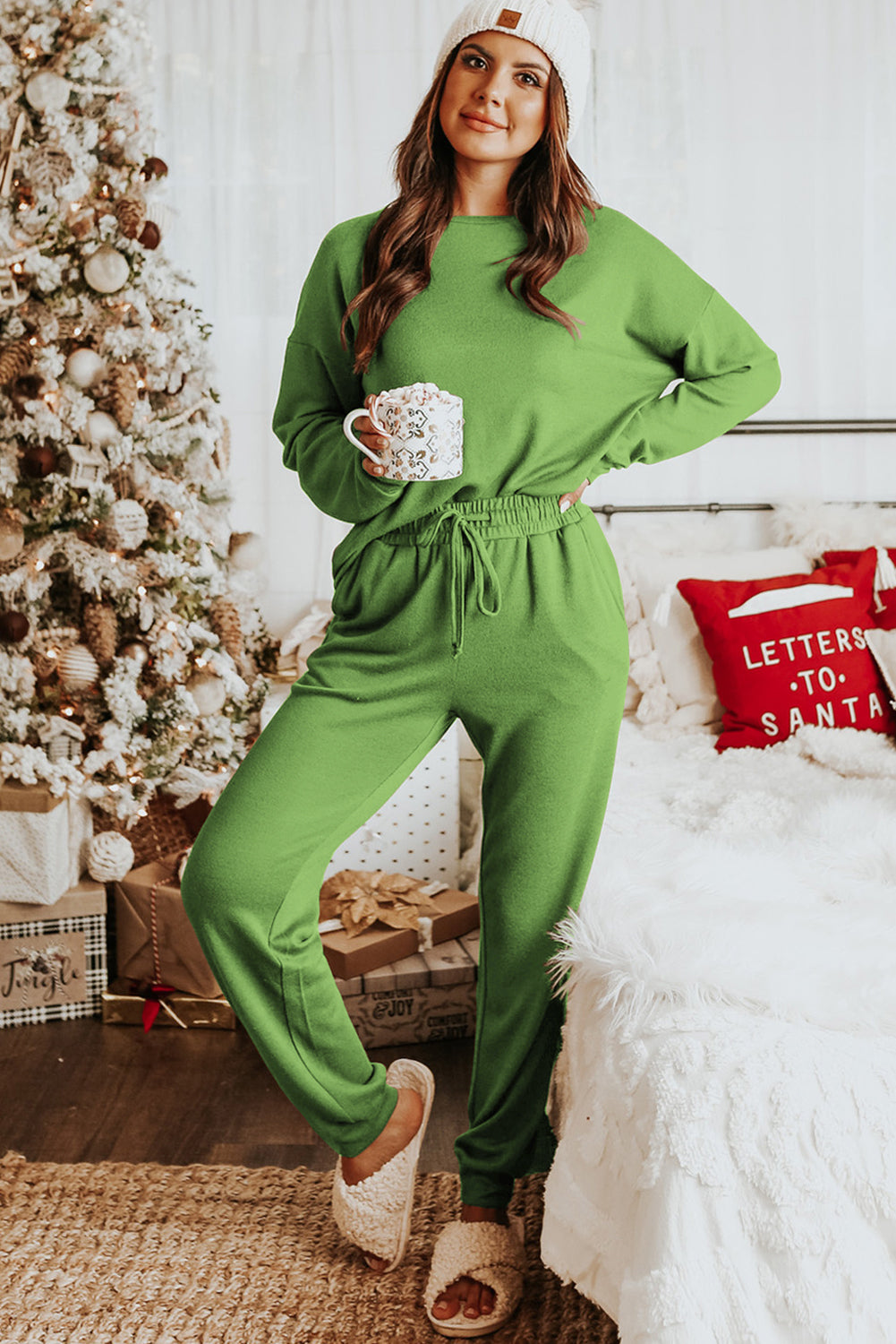 Khaki Long Sleeve Pullover & Jogger Pants Loungewear Set