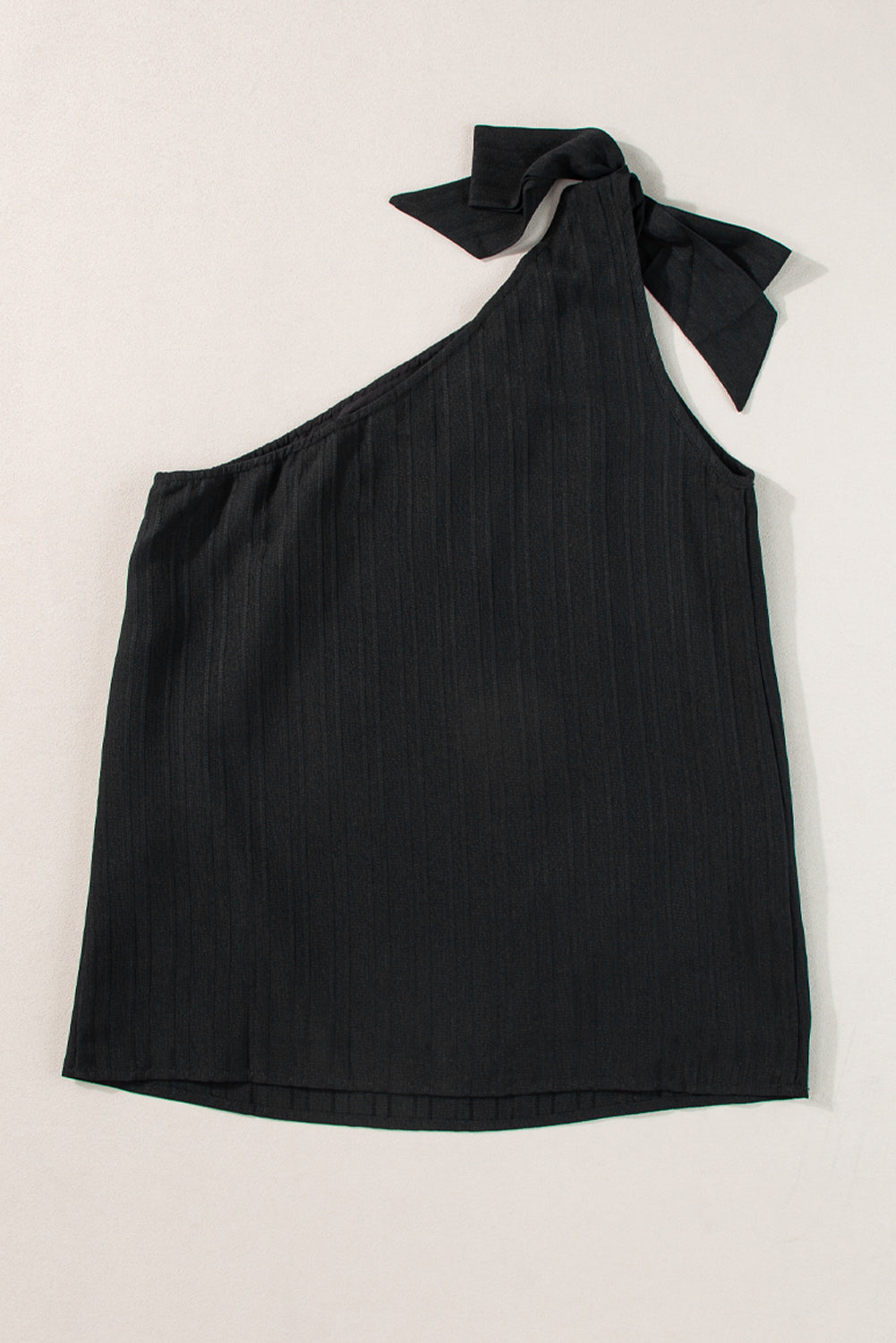 Black Solid Color Asymmetrical Knot Textured Sleeveless Shirt