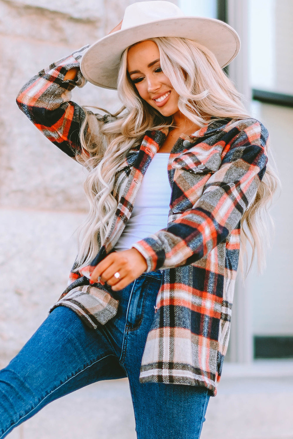 Brown Plaid Button Up Long Sleeve Flannel Shacket