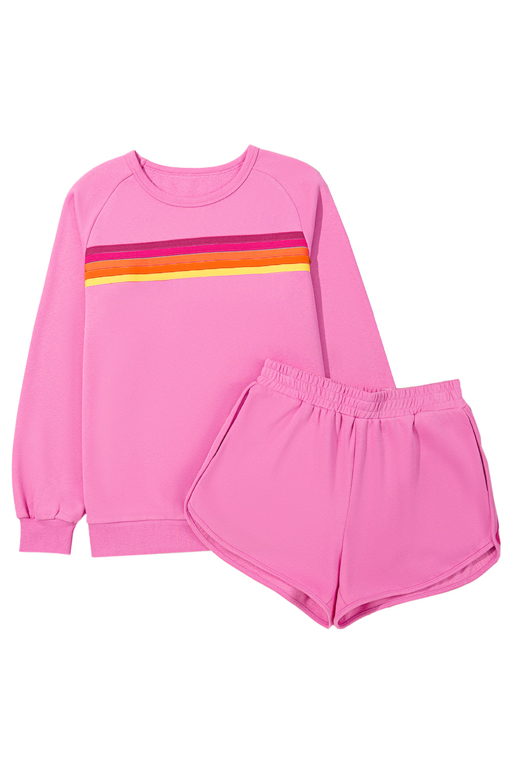 Bonbon Colorful Striped Long Sleeve Pullover and Shorts Set