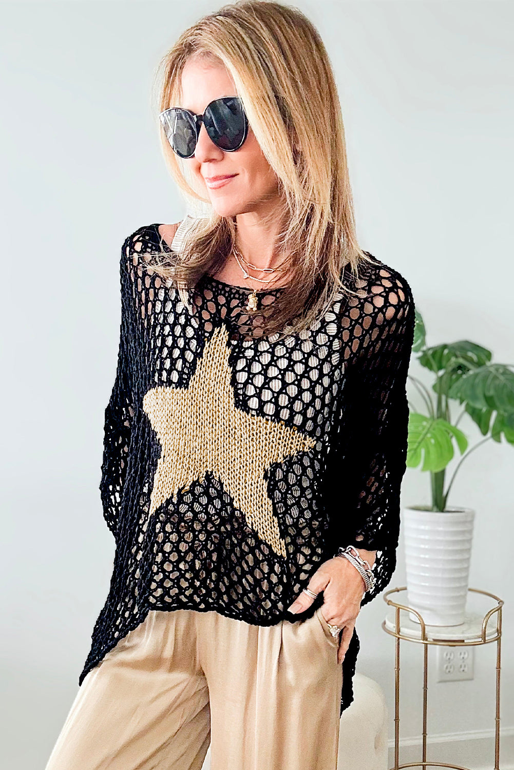White Star Hollow Knitted Oversized Summer Tee