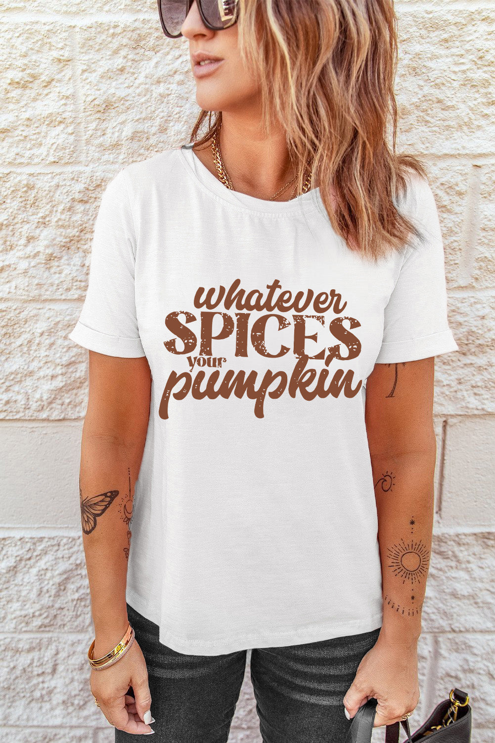 Whatever Spices Your Pumpkin Letter Print Graphic Tee