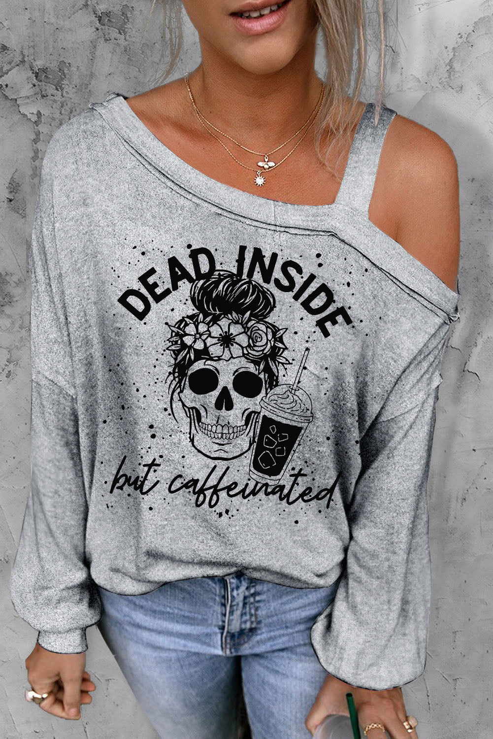 I'm Dead without Coffee Skull Long Sleeve Graphic Tee