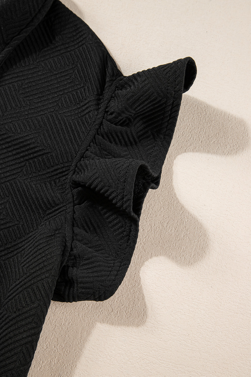 Black Plus Ruffled Sleeve Quarter Zip Top & Wide Leg Pants Set