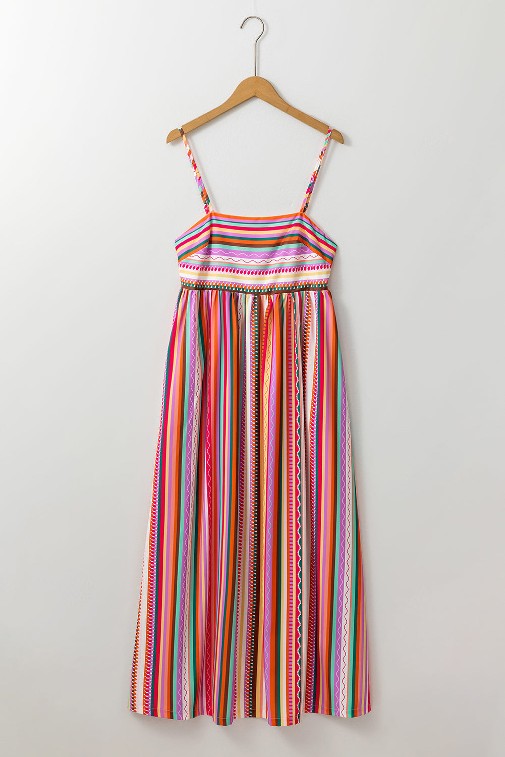 Multicolour Boho Striped Spaghetti Strap Smocked Back Maxi Dress