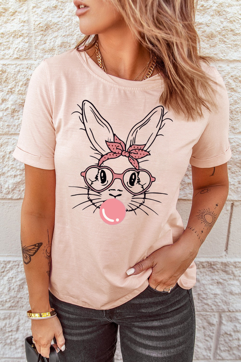 Easter Day Bunny Graphic Crew Neck Tee