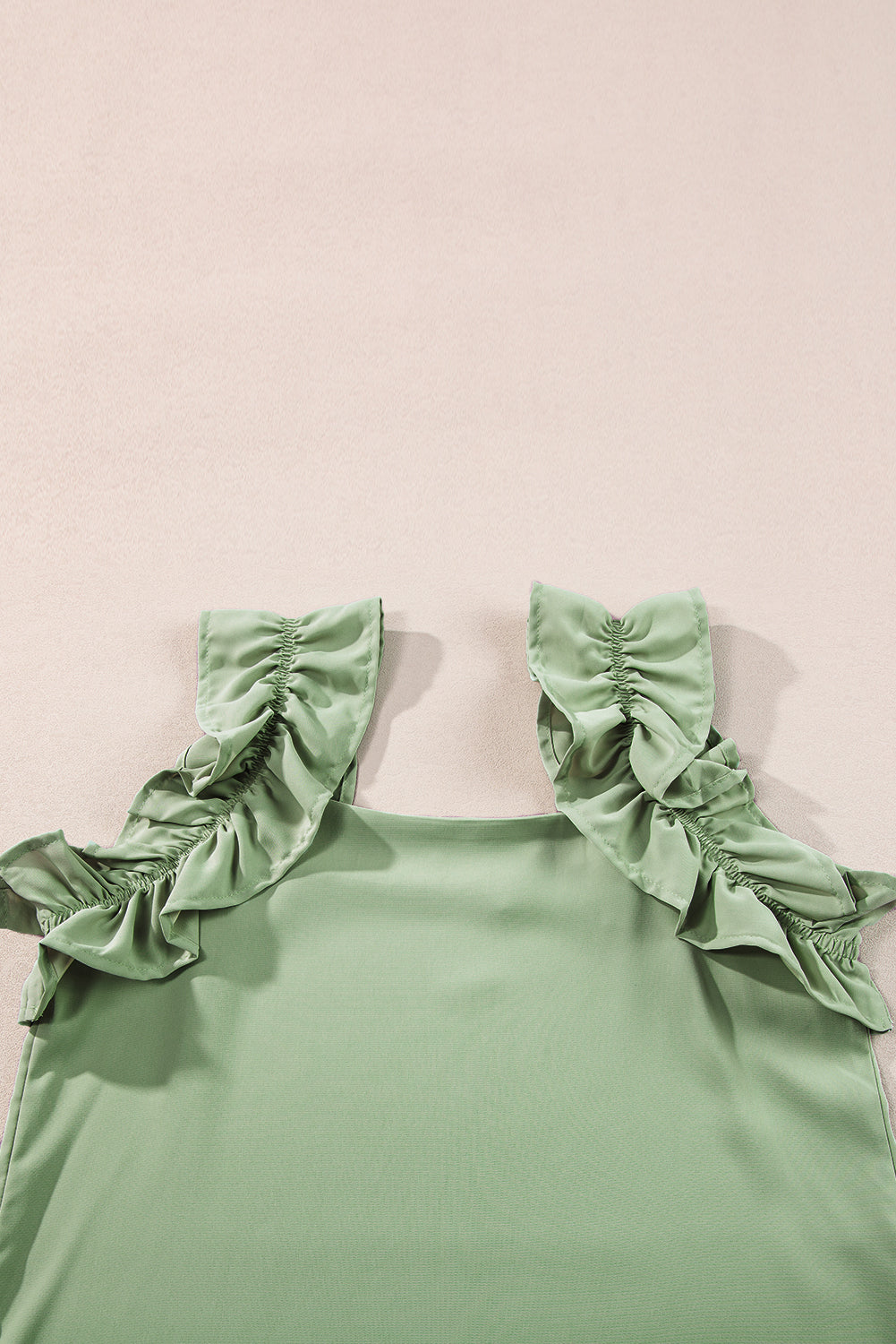 Oatmeal Solid Ruffle Trim Sleeveless Blouse