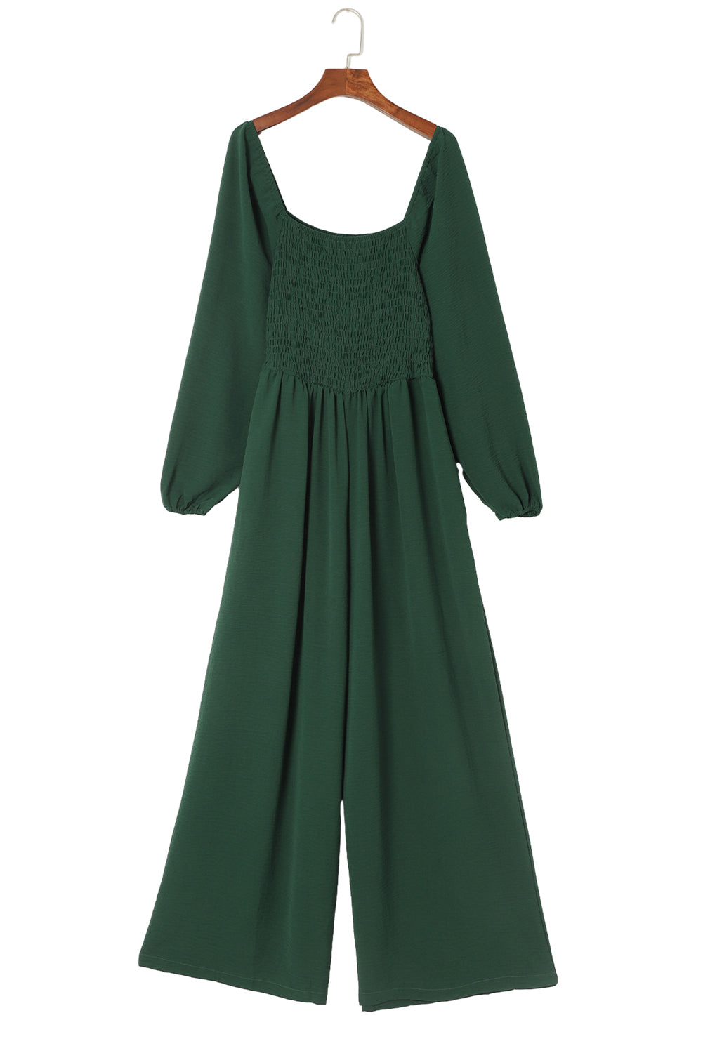 Smocked Square Neck Long Sleeve Wide Leg Jumpsuit