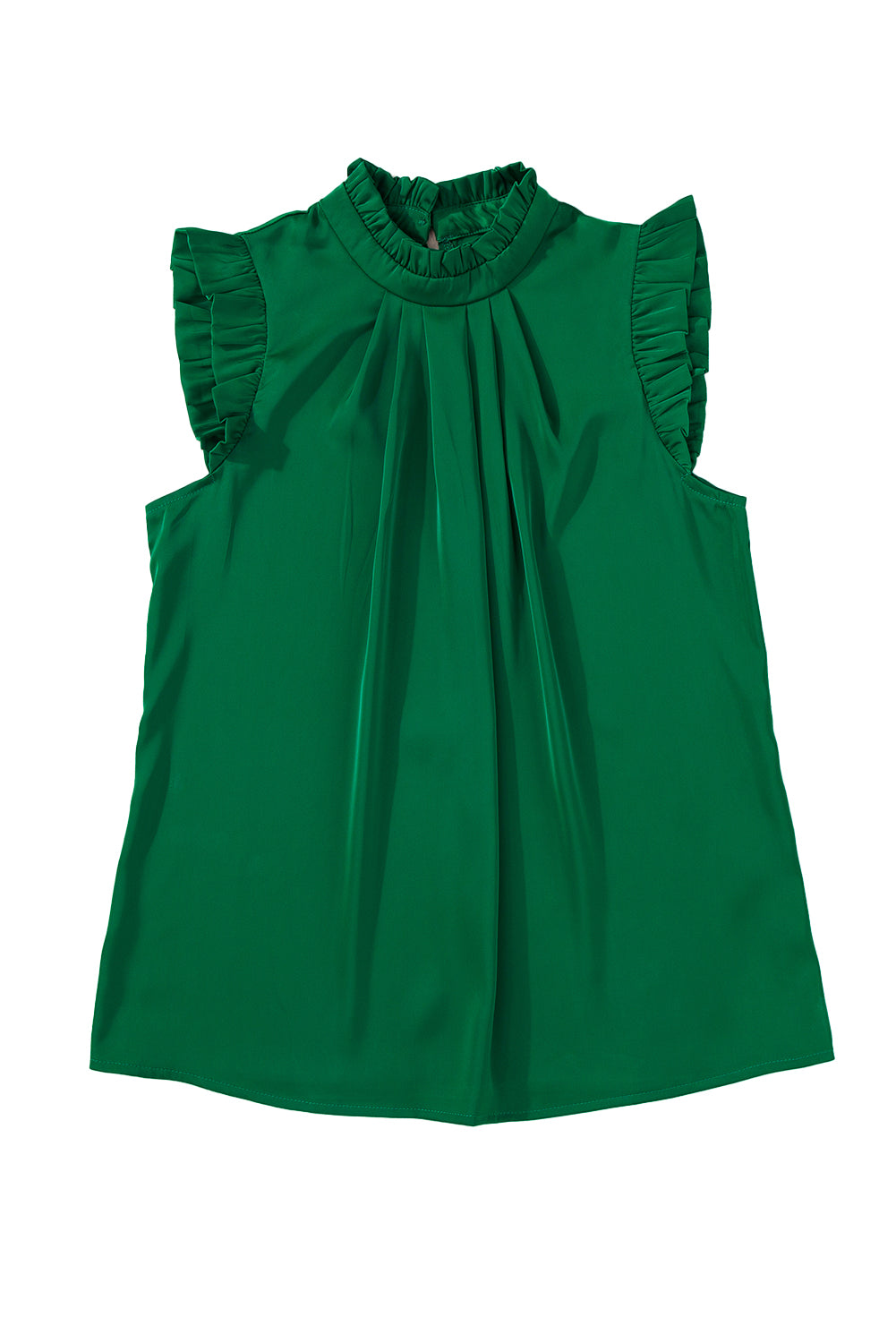 Bright Green Frilled Trim Sleeveless Pleated Blouse