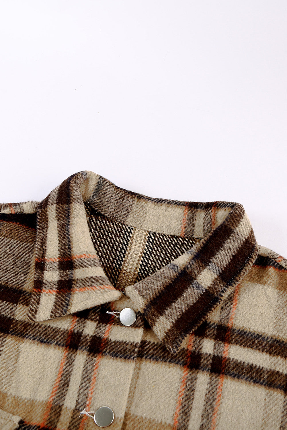 Brown Plaid Button Up Long Sleeve Flannel Shacket