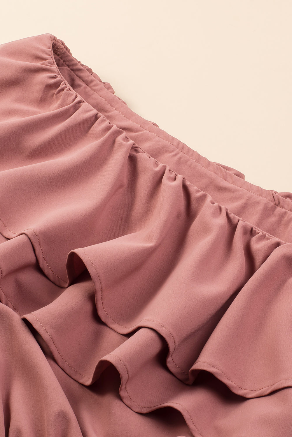 Dusty Pink Asymmetric Shoulder Ruffle Trim Belted Jumpsuit
