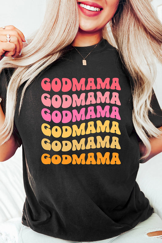 Black GOLDMAMA Letter Graphic Round Neck Tee