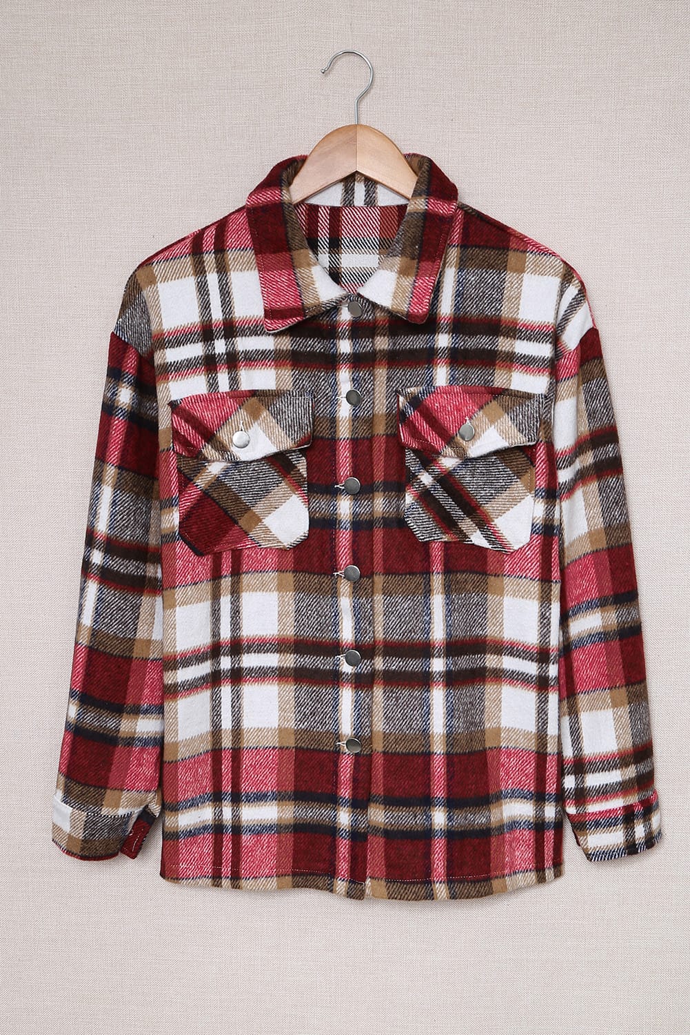 Brown Plaid Button Up Long Sleeve Flannel Shacket