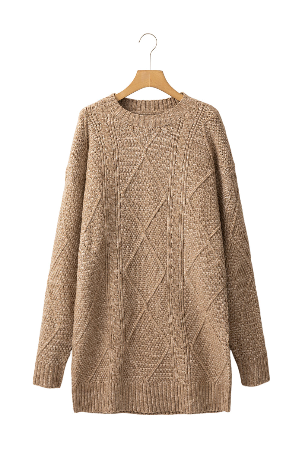 Parchment Twist Cable Knit Drop Shoulder Loose Fit Sweater Dress