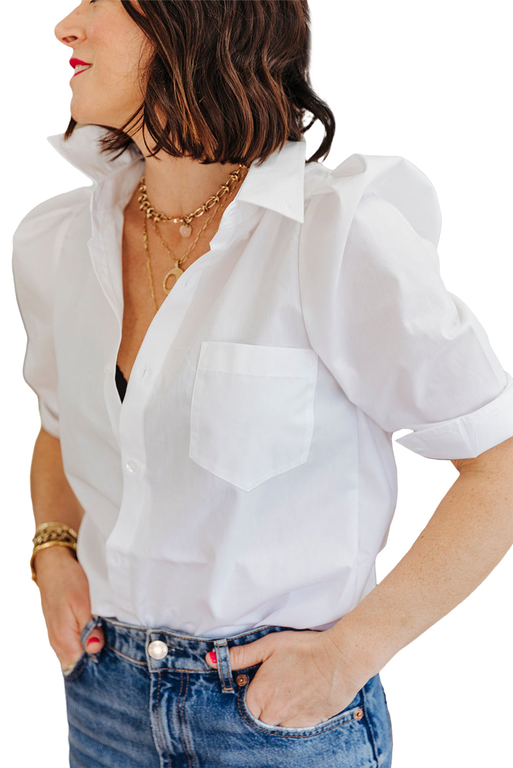 Simplicity Solid white Puff Sleeve Shirt