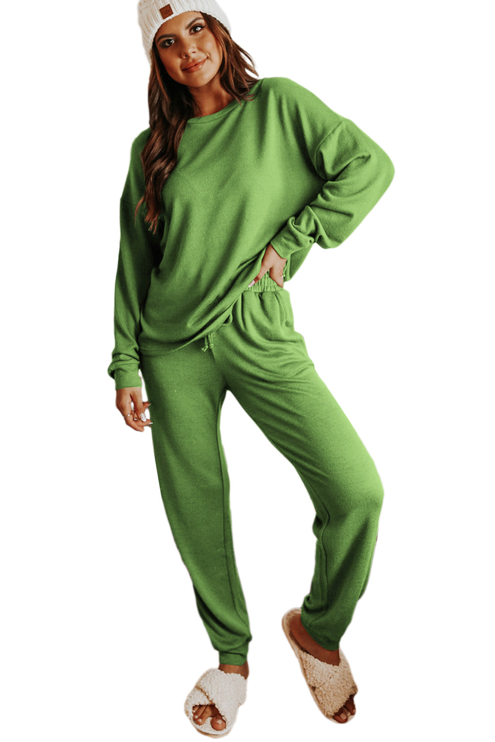 Khaki Long Sleeve Pullover & Jogger Pants Loungewear Set