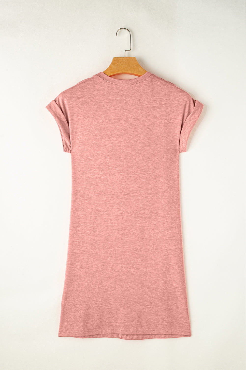 Rose Pink Center Seamed Roll Sleeve T-shirt Dress