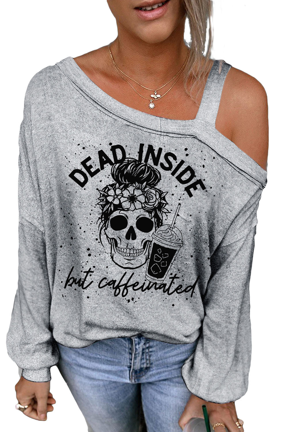 I'm Dead without Coffee Skull Long Sleeve Graphic Tee