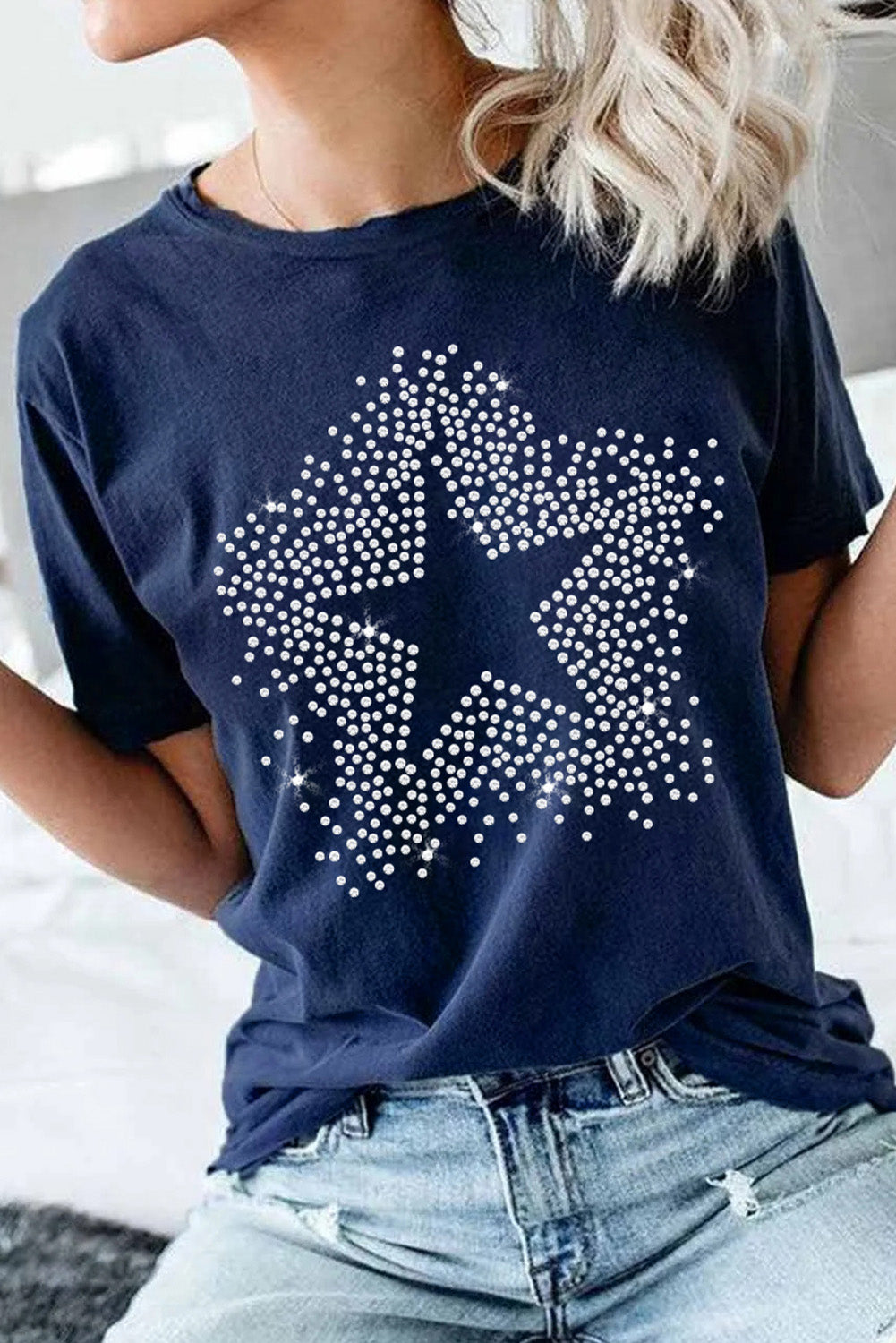 Rhinestone Star Graphic Crew Neck Tee