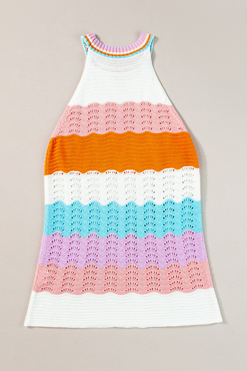 Multicolour Wavy Striped Print Knit Sleeveless Top