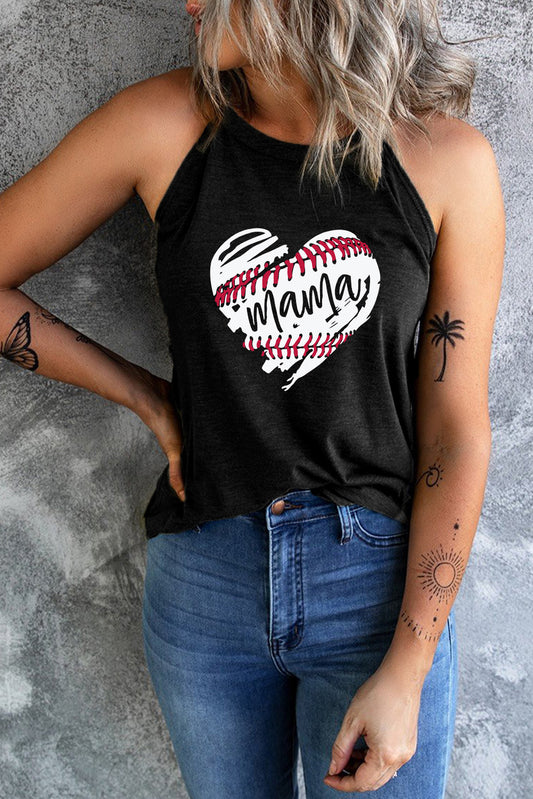 Black Baseball mama Heart Graphic Tank Top