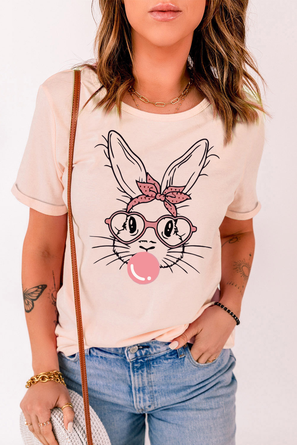Easter Day Bunny Graphic Crew Neck Tee