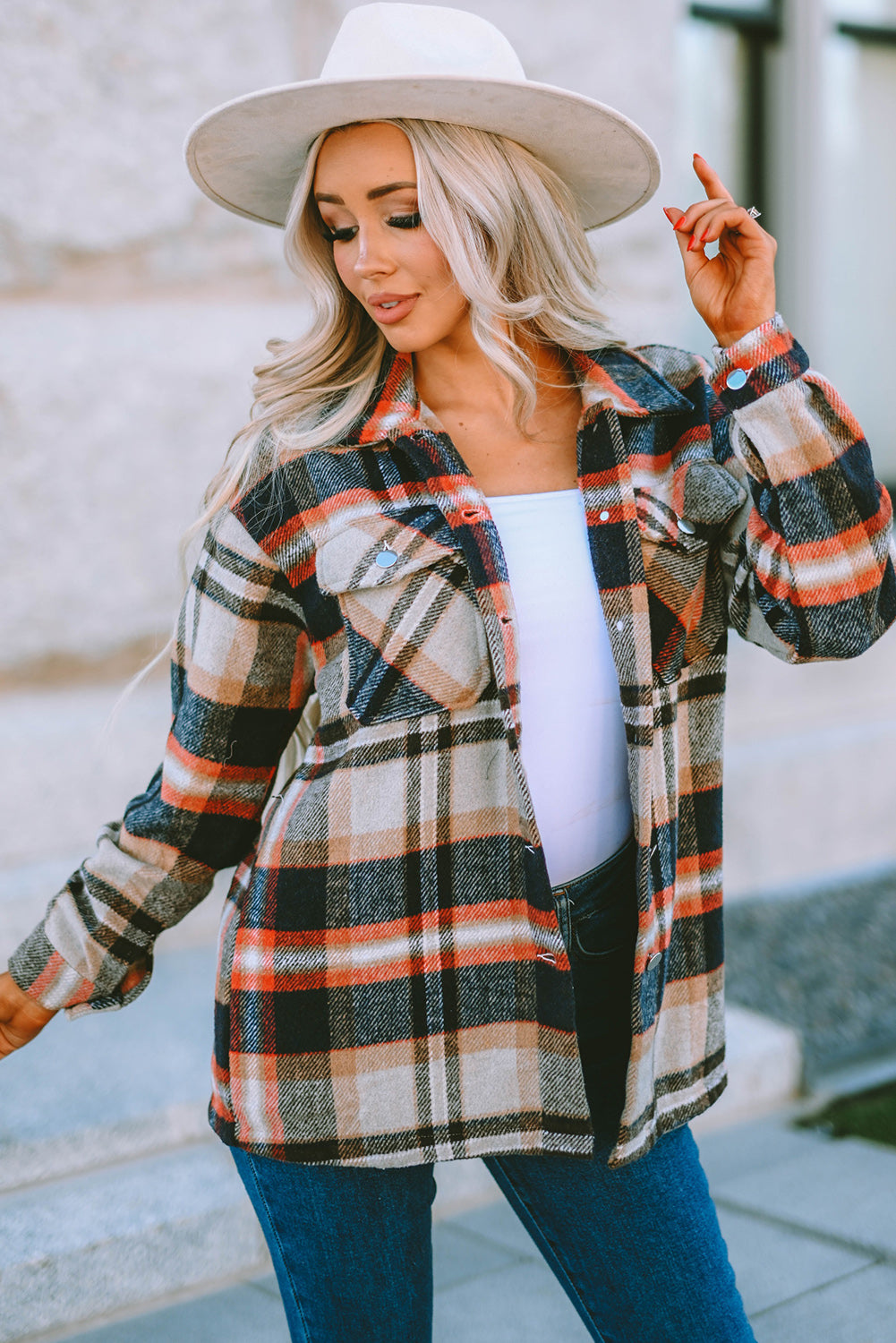 Brown Plaid Button Up Long Sleeve Flannel Shacket