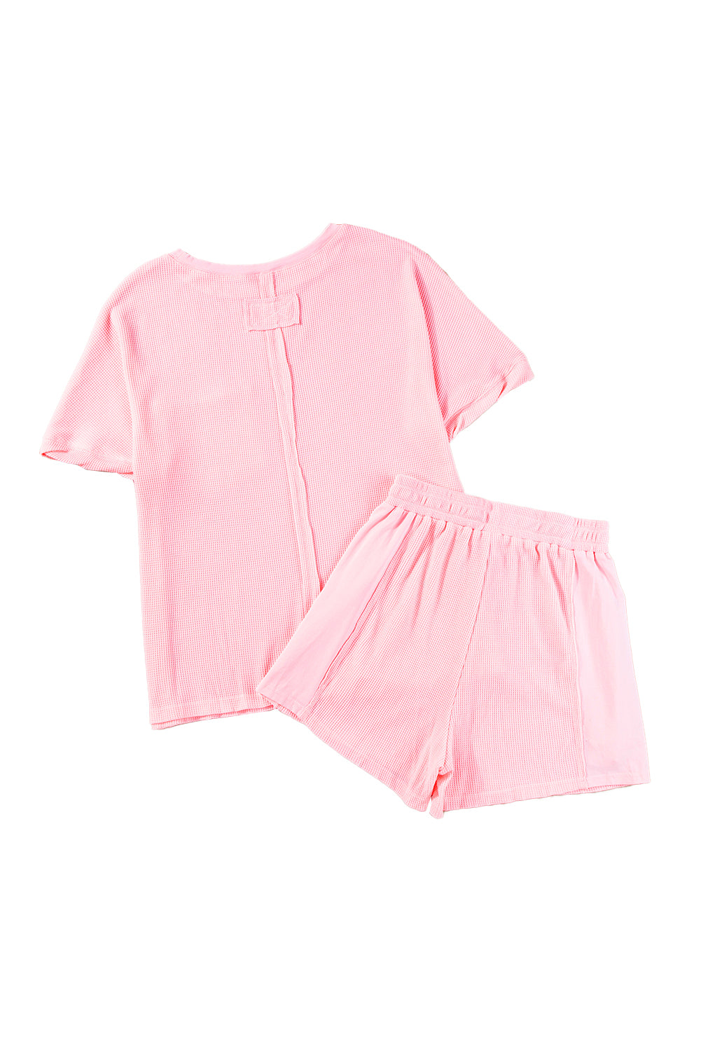 Light Pink Waffle Knit Oversize Tee and Shorts Set