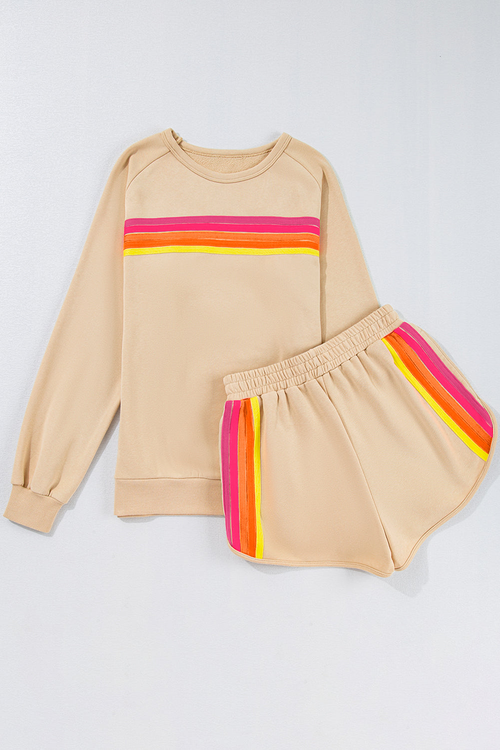 Bonbon Colorful Striped Long Sleeve Pullover and Shorts Set