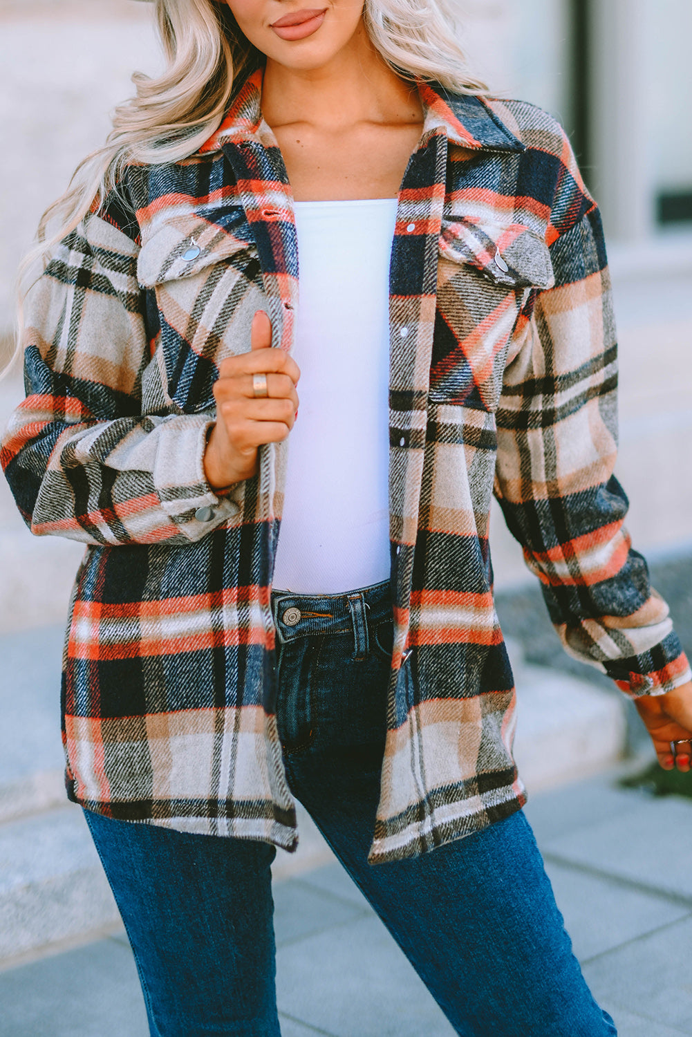 Brown Plaid Button Up Long Sleeve Flannel Shacket