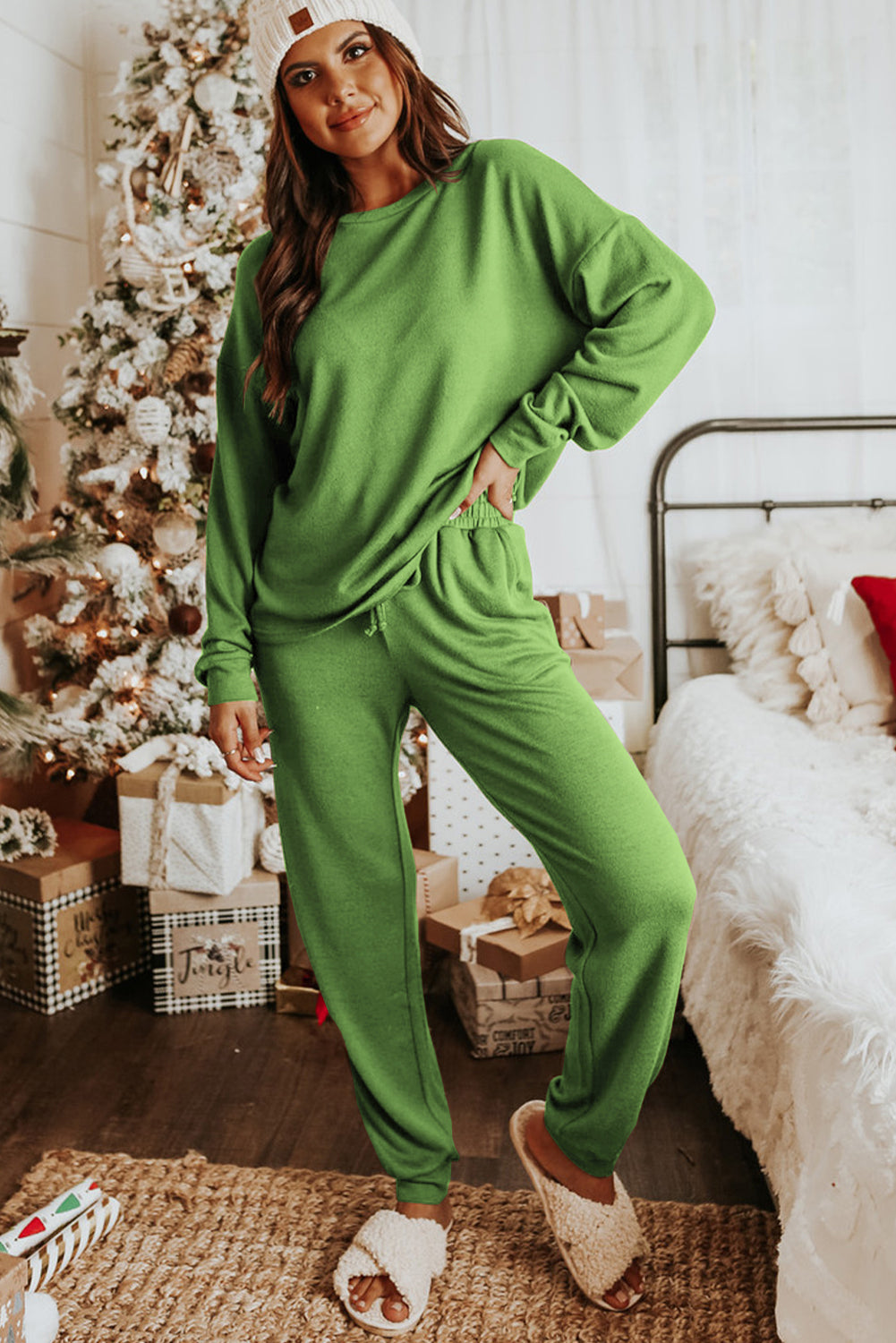 Khaki Long Sleeve Pullover & Jogger Pants Loungewear Set