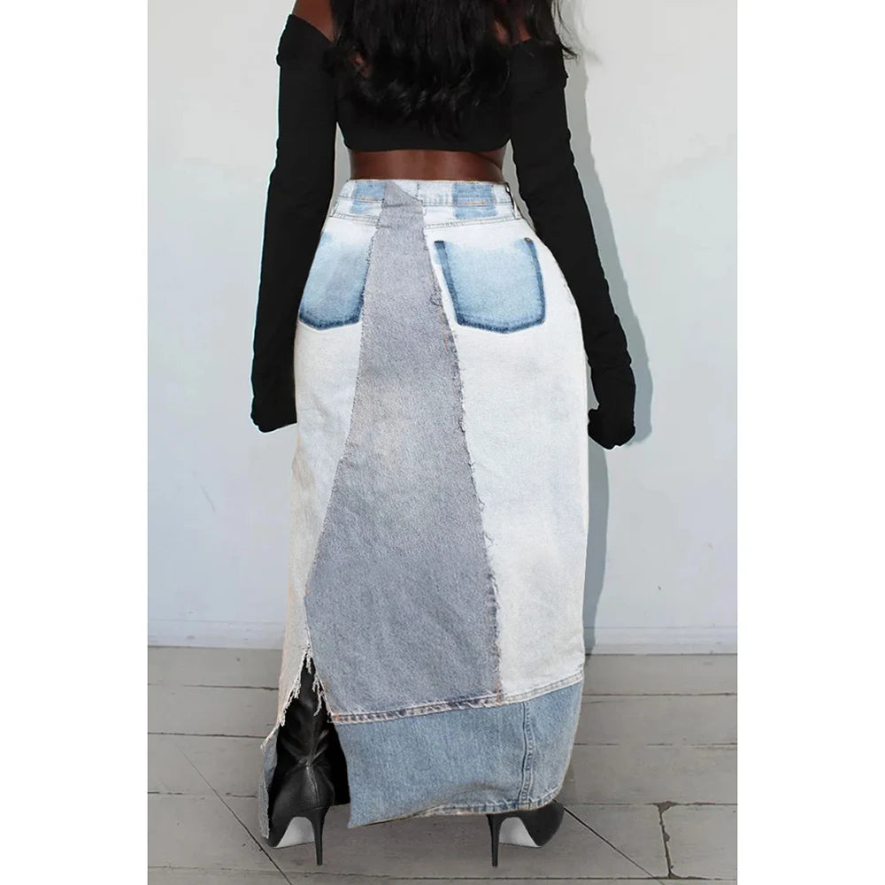 Peekaboo Split Jean Wrap Skirt